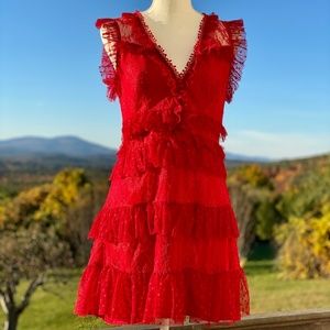 TALULAH Tango Dreams Red Ruffle Mini Dress, Size L